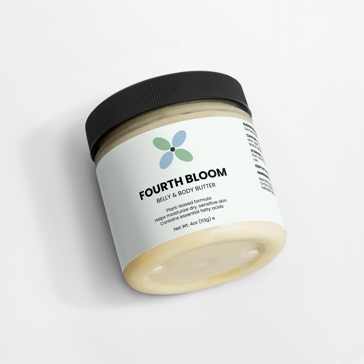 Fourth Bloom Belly & Body Butter jar, 4 oz organic shea, angled view